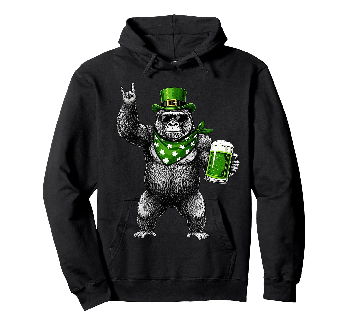 Funny Gorilla St Patty's Shamrock Beer St Patrick's Day Men T-Shirt - Hoodie | Black