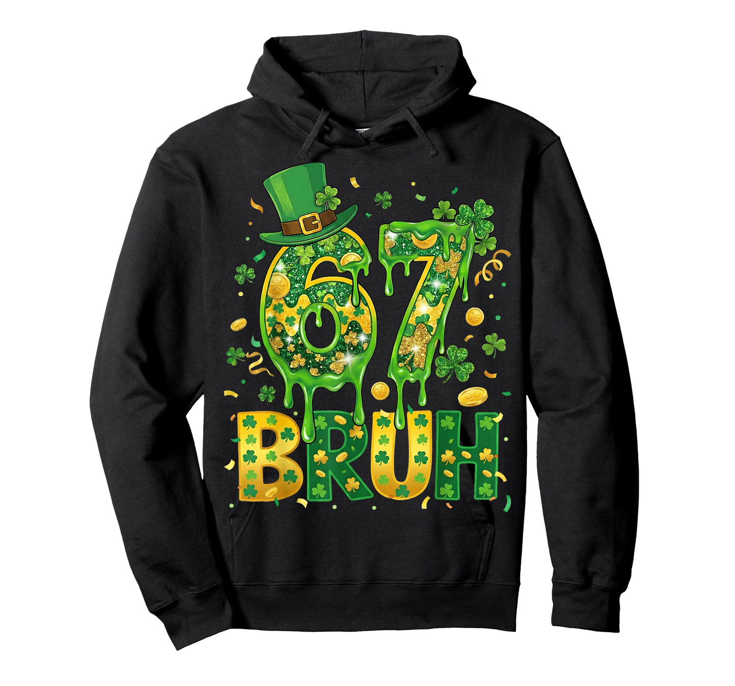 Six Seven Bruh St Patricks Day Boys Kids 67 St Paddys Day T-Shirt - Hoodie | Black