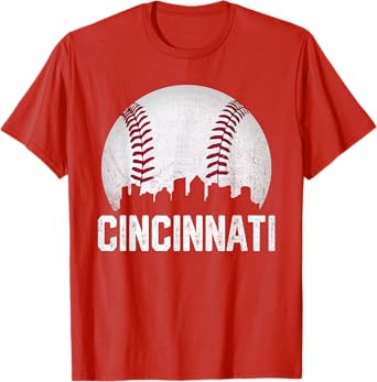 Cincinnati Baseball Ohio Skyline City Vintage Style T-Shirt