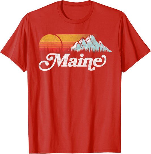 Retro Vibe Maine Vintage Mountains & Sun T-Shirt