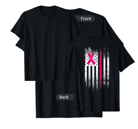 Breast Cancer Awareness Fight Pink Thing Ribbon USA flag T-Shirt