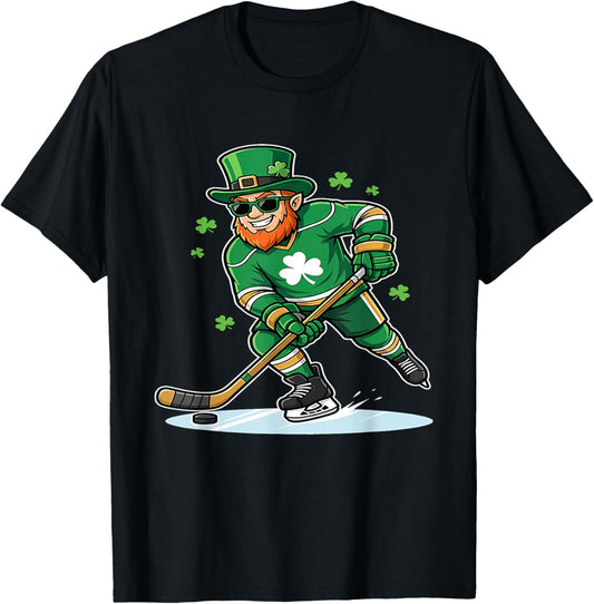 St Patricks Day Ice Hockey US Flag Saint Paddys Men Boys Kid T-Shirt T-Shirt - T-Shirt | Black