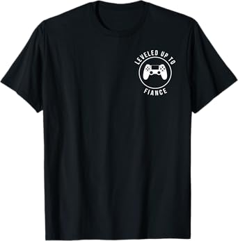Leveled Up to Fiance Shirt for Men Husband Pocket Design T-Shirt