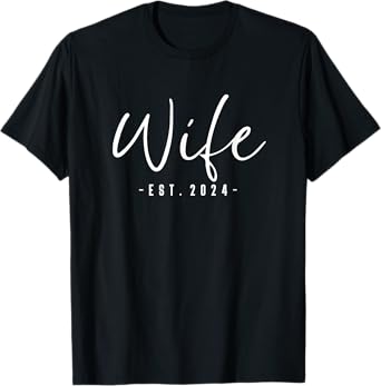 Wife Est 2024 Just Married Honeymoon Wedding Couples T-Shirt