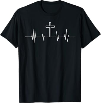 Cool Christian Cross Heartbeat Gifts For Religious Men Women T-Shirt