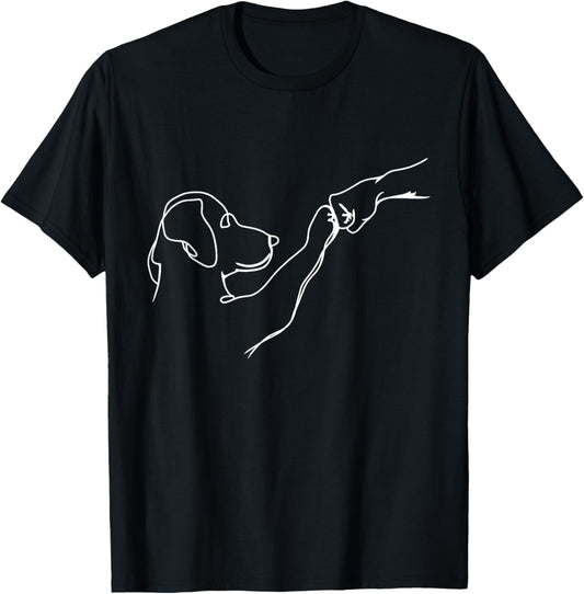 Dog And People Punch Hand Dog Man Friendship Bump Dog's Paw T-Shirt
