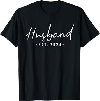 Husband Est 2024 Just Married Honeymoon Hubby Wedding Couple T-Shirt