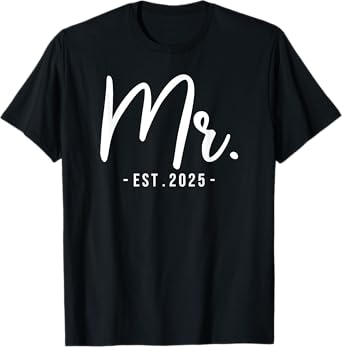 Husband Mr Est 2025 Married Wedding Bridal Party Bachelor T-Shirt