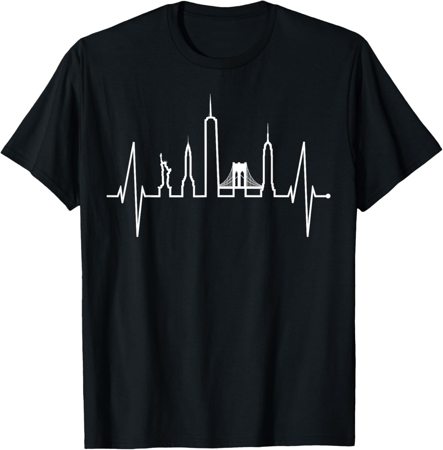 New York Skyline Heartbeat Statue Of Liberty I Love New York T-Shirt