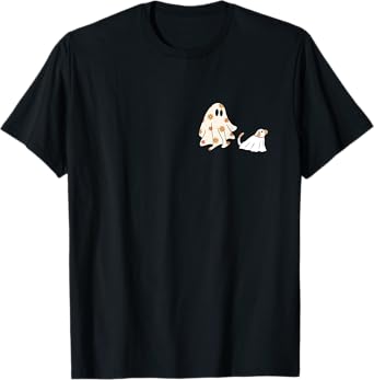 Cute Little Ghost Walking Dog Golden Retriever In Boo Sheet T-Shirt for Men Women Kids