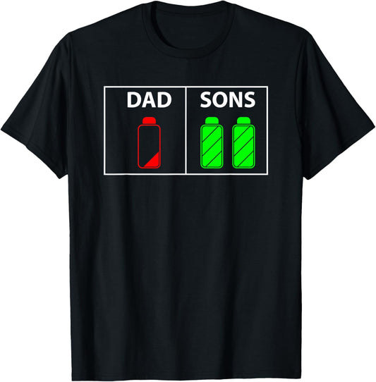 Low Battery Dad of Two Sons or Twin Boys Father's Day Gift T-Shirt