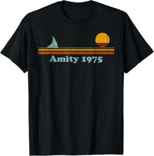 Vintage Amity 1975 Sunset Retro - Sailboat Sunrise Summer T-Shirt
