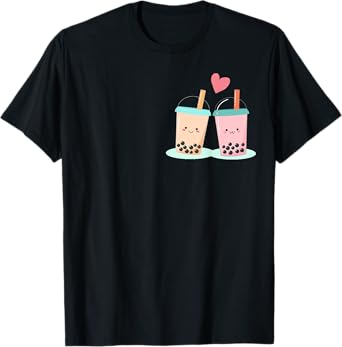 Cute Kawaii Couple Bubble Boba Milk Tea Lover For Women Girl T-Shirt