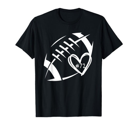 72 Personalized Number Heart Football Mom Girlfriend Cute T-Shirt