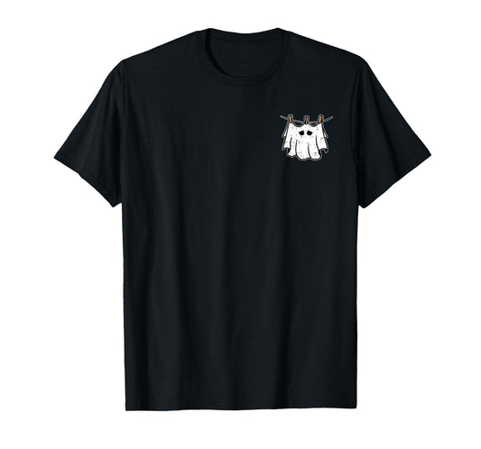 Ghost Pocket Hanging Halloween Costume Funny Ghoul Spirit T-Shirt