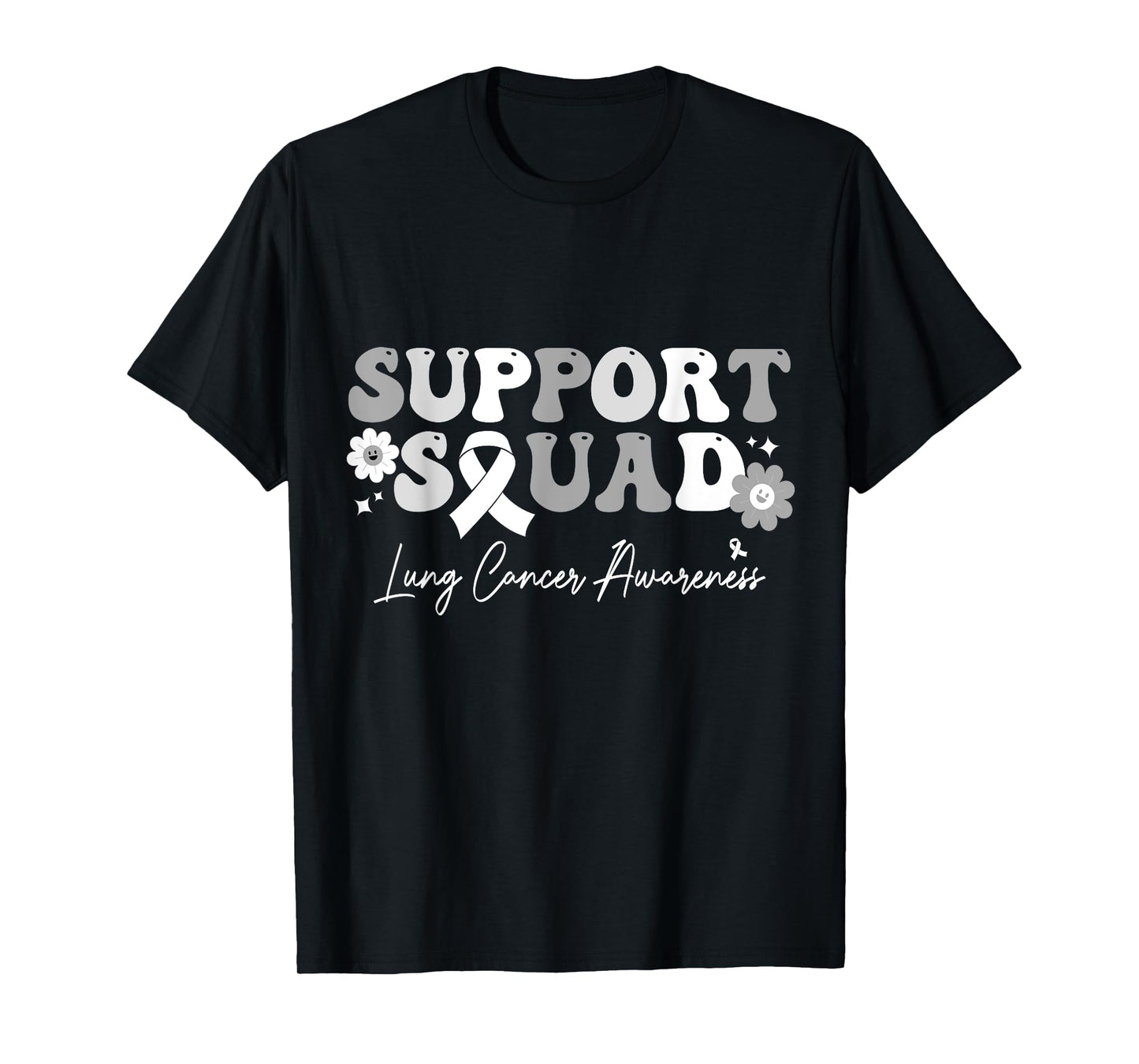 Groovy Support Squad Lung Cancer Awareness White Ribbon T-Shirt