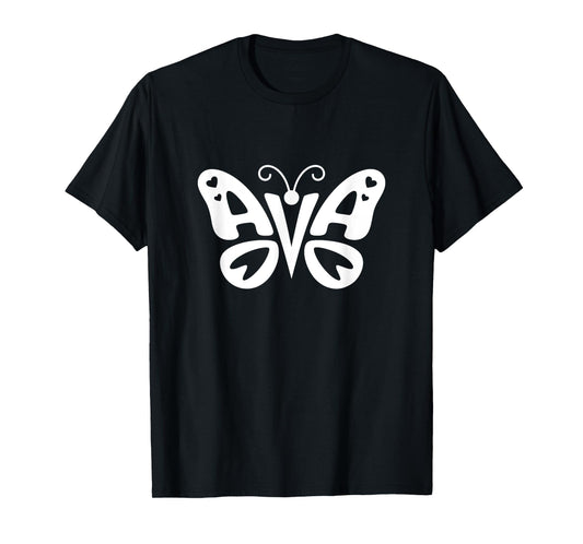 Ava Butterfly - Personalized Cute Name Word Art T-Shirt
