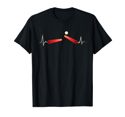 Pinball Heartbeat Funny Pinballer Flipping Ball EKG Flipper T-Shirt, Small, Black