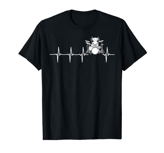 Axolotl Drums Heartbeat Funny Gift For Men Women Kid Drummer T-Shirt