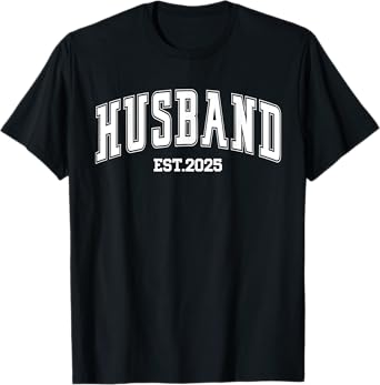 Husband Est. 2025 Retro Just Married Couples Wedding T-Shirt
