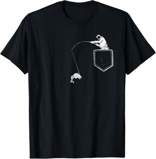 Funny Fisherman Fishing Pocket T Shirt For Father & Grandpa T-Shirt