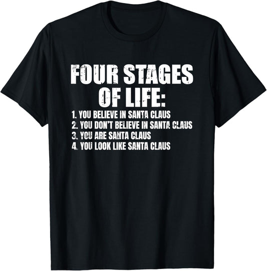 Four Stages Of Life Santa Fathers Day Funny Dad Papa Grandpa T-Shirt