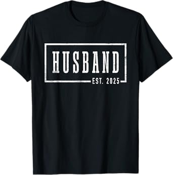 Husband Est 2025 Just Married Honeymoon Sleek Framed Design T-Shirt