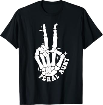 Punk Rock Mom Mother's Day Peace Skeleton Hand Feral Aunt T-Shirt