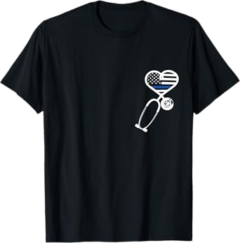 Nurse Police Wife Officer Thin Blue Line Heart Flag T-Shirt