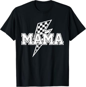 Mama Lightning Bolt Checkered Varsity Mom Women Mother's Day T-Shirt