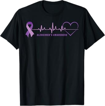 Alzheimer Disease Awareness Wear Alzheimer Ribbon Heartbeat T-Shirt