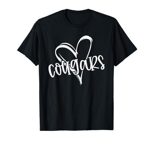 Cougars School Sports Fan Team Spirit Heart T-Shirt