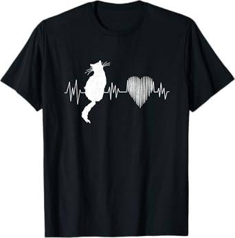 Funny Cat Shirts for Women, Meowy Cute Cat Lover Heartbeat T-Shirt