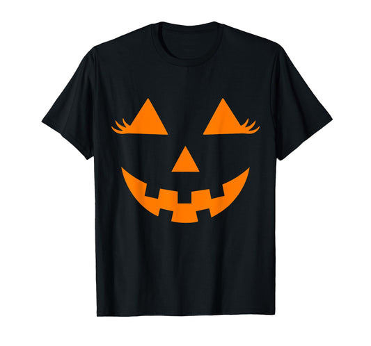 Jack O Lantern Face Pumpkin Eyelashes Hallowen Costume Funny T-Shirt