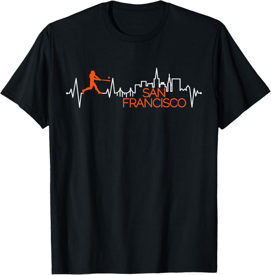 Vintage San Francisco Skyline Baseball Heartbeat Men Women T-Shirt
