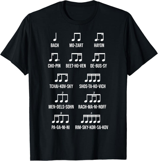 Composer Rhythm Music Gift Bach Mozart Beethoven Chopin T-Shirt