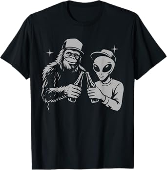 UFO and Bigfoot Funny Drinking Beer Cryptid T-Shirt