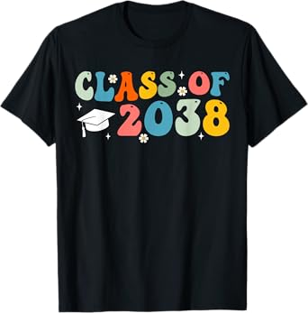 Class of 2038 Grow With Me Kindergarten Graduation Groovy T-Shirt