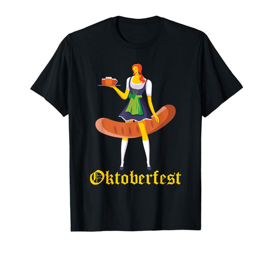 Barmaid Oktoberfest Funny German Woman Dirndl Bratwurst T-Shirt