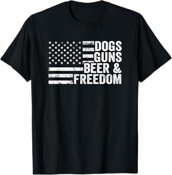 DOGS GUNS & BEER FREEDOM - Pro Gun - Dog Lover - USA Flag Women Men T-Shirt