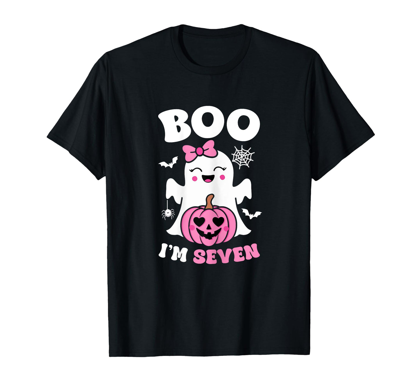 Ghost Boo I'm Seven Year 7th Birthday Girls Halloween Groovy T-Shirt