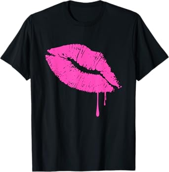 Hot Pink Lips Neon T-shirt 80s Kiss Tee T-Shirt