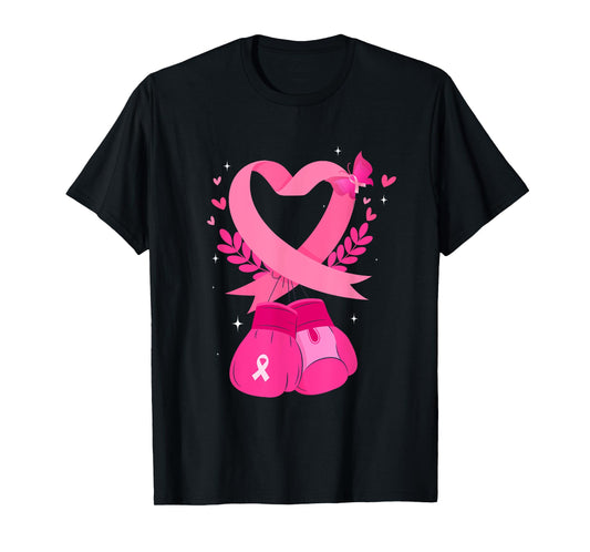 Breast Cancer Awareness Pink Ribbon Heart Boxing Gloves T-Shirt