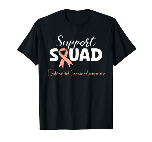 Endometrial Cancer Peach Ribbon Uterine Cancer Support Squad T-Shirt