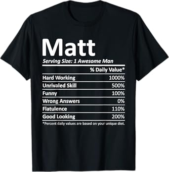 Custom Christmas Father's Day Men Nutrition Facts Matt Nutrition Funny Birthday Personalized Name Gift Idea T-Shirt