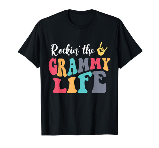 Retro Vintage Rockin' The Grammy Life Birthday Mother's Day T-Shirt