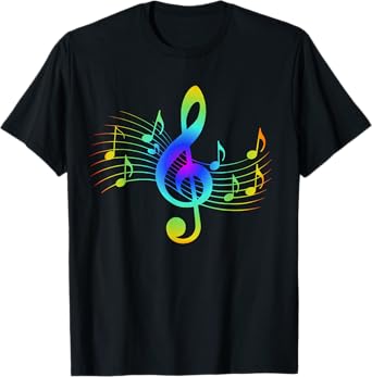 Colourful Treble Clef and Musical Notes Design for Music Love T-Shirt