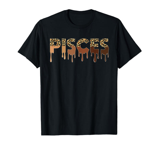Pisces Zodiac Shirt Afro Black Women Leopard Dripping T-Shirt