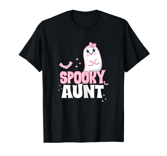Spooky Aunt Family Cute Pink White Ghost Boo Halloween T-Shirt