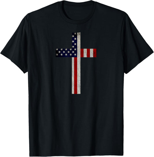 Vintage American Flag Christian Cross USA Patriotic Gift T-Shirt